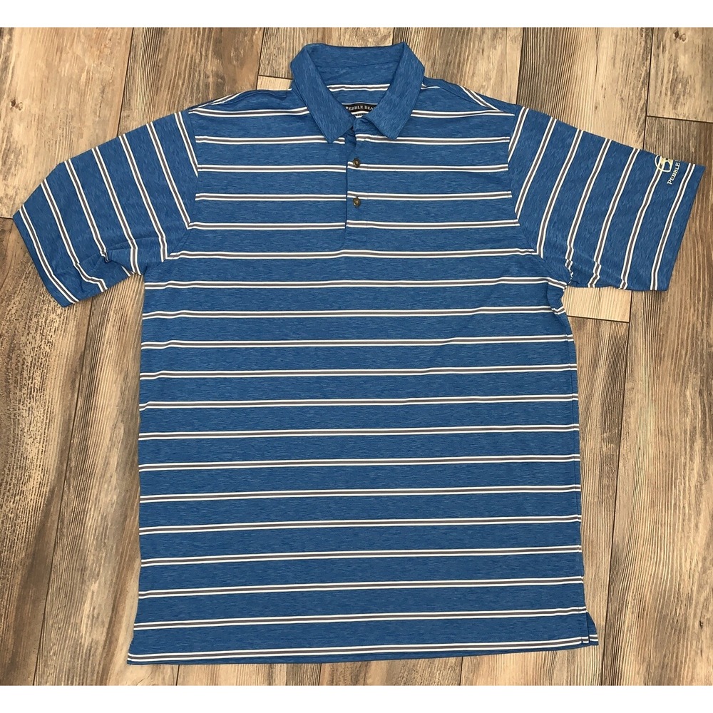 PEBBLE BEACH Polo Shirt Mens XL Blue‎ Golf Striped Dry Luxe Performance—B30